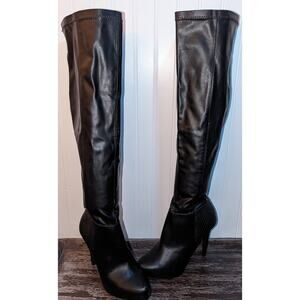 Jennifer Lopez Black Stiletto Faux Leather Over The Knee Boots Size 8.5